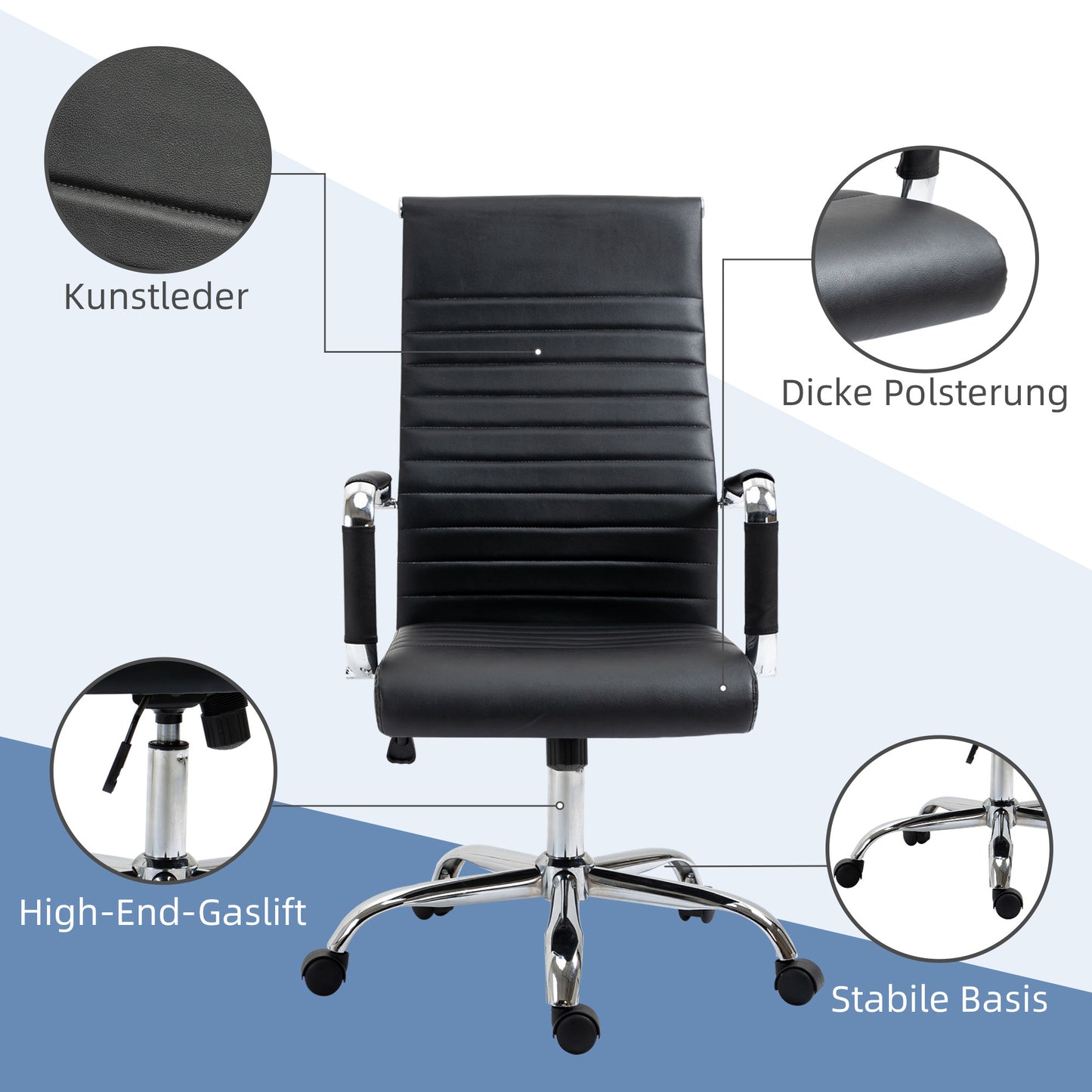 Bureaustoel – Office Chair – Kantoorstoel – Draaistoel – Ergonomische Stoel – Verstelbare Zithoogte – PU Kunstleer Met Foam Vulling