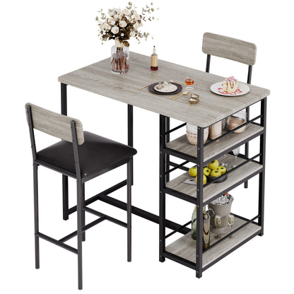 3pcs Modern Space-Saving Dining Table Set with 2 Upholstered Chairs - Compact Kitchen Table and Chairs for  Spaces, Sturdy Metal Frame & Easy-Clean Surface, Brown/Black Contemporary Design with White/Gray Tones - Ideal for Ap