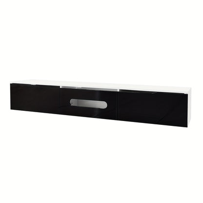 Tv Meubel – TV Kast – TV Meubel Kast – Media Meubel – Hifi Kast – Zwart-Wit Hoogglans – 180 cm Lang – Muurbevestiging