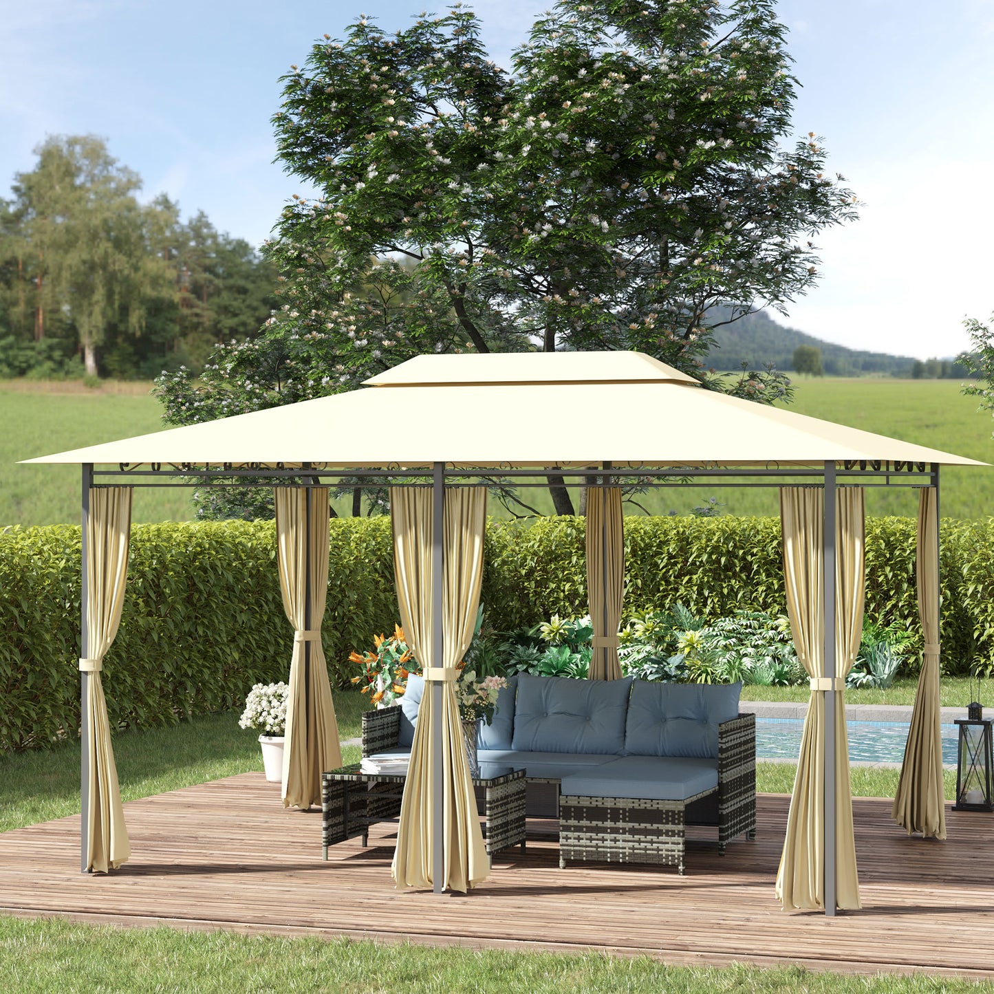 Tuinpaviljoen – Partytent – Prieel – Overkapping – Pergola – Koloniaal Stijl – Dubbel Dak – 3x4 Meter – Crème