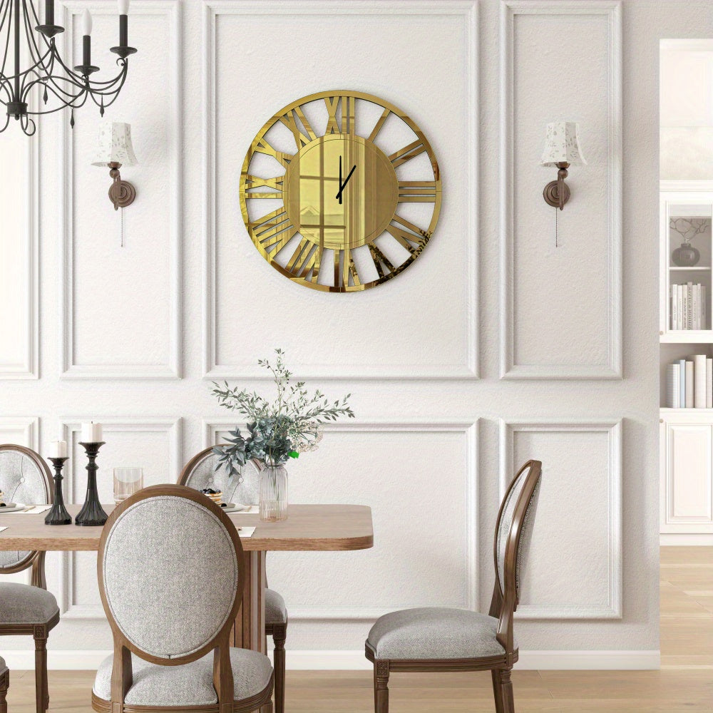 Wandklok – Muurklok – Klok – Analoog – Glazen klok – Diameter 80 cm – Batterijwerkend – Gouden accenten