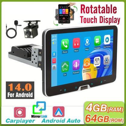 10,1 Inch Android Auto Stereo – Autoradio – Multimedia Speler – Navigatie Systeem – Handsfree Carkit – 4GB RAM 64GB Opslag – Draaibaar HD IPS Touchscreen – 4-LED Achteruitrijcamera inclusief