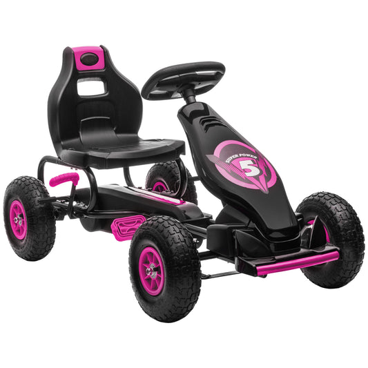 Skelter – Trapauto – Go-Kart – Gokart – Loopauto – Felroze – Remsysteem Met Handrem En Achteruittraprem – Schokabsorberende Rubberen Wielen