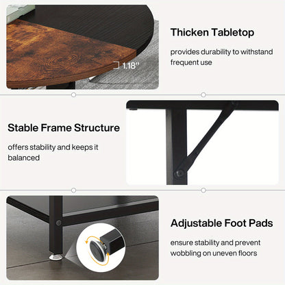 Ronde Conferentietafel – Vergadertafel – Bureautafel – Meetingtafel – Trainingstafel – Voor 4-6 Personen – Met Opbergrek – Houten Blad Met Metalen Poten – Zwart Bruin