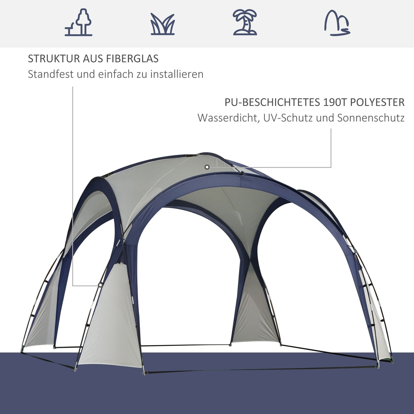 Tent – Koepeltent – Kampeertent – Partytent – Paviljoen – 6-8 Personen – Ruim 3,5x3,5m – Waterafstotend Crème Wit
