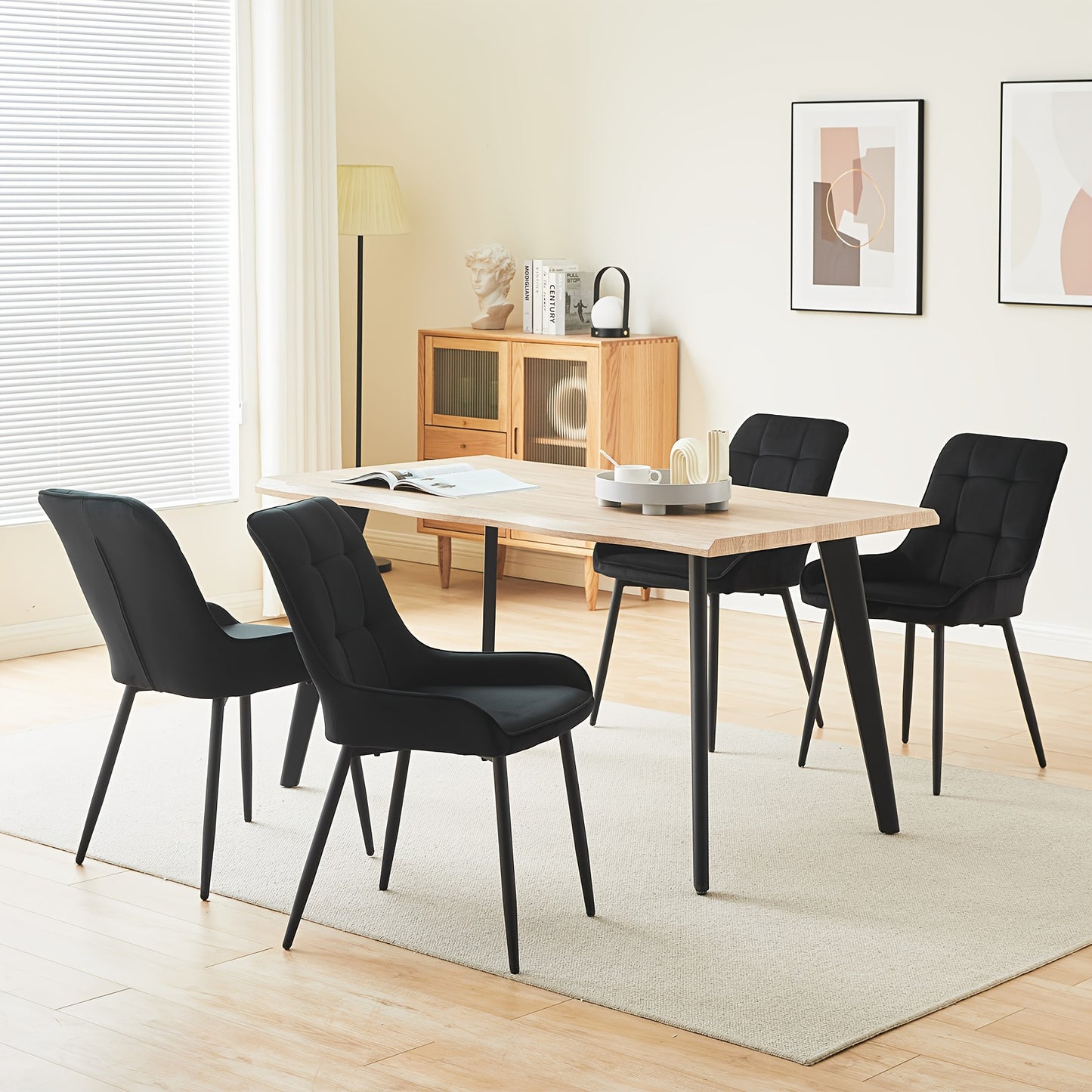 Velvet Eetkamerstoelen – Stoelen Set – Bureaustoelen – Ontvangststoelen – Keukenstoelen – Zwart – Zachte Velvet Bekleding – Stevig Metalen Frame