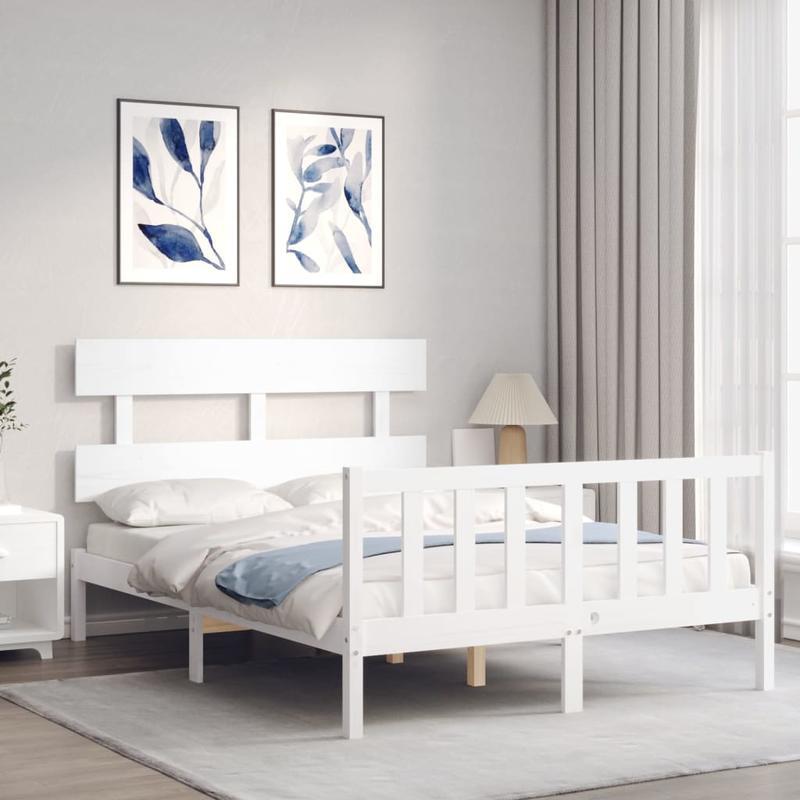 White Wooden Bed Frame 120x200cm - Contemporary Minimalist Design with Headboard, Easy Assembly, Durable & Removable, Perfect for Modern Bedroom Decor, Bedroom Furniture, Sleek Headboard, Sturdy Construction