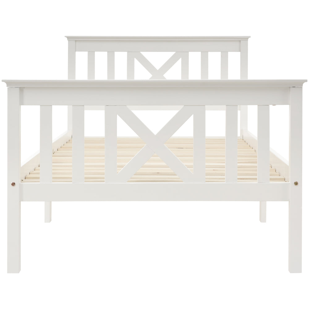 Bedkast – Bedframe – Nachtkastje – Opbergkast – Slaapkamermeubel – Stevig Dennehouten Bed – Ingebouwde Lades – X-Vorm Hoofdbord – Inclusief Matras – 140x200 cm