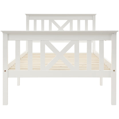 Bedkast – Bedframe – Nachtkastje – Opbergkast – Slaapkamermeubel – Stevig Dennehouten Bed – Ingebouwde Lades – X-Vorm Hoofdbord – Inclusief Matras – 140x200 cm