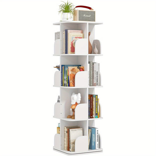 Boekenrek – Boekenkast – Boekenplank – Wandrek – Hoekboekenkast – Draaibaar 360° – 4 Planken – Wit 40x40x128,5 cm