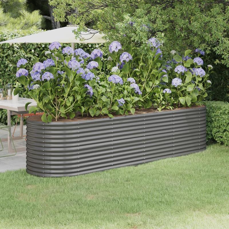 Bloembak – Plantenbak – Plantenrek – Bloempot – Tuinbak – Stevig – Gepoedercoat Staal 296x80x68 cm Grijs