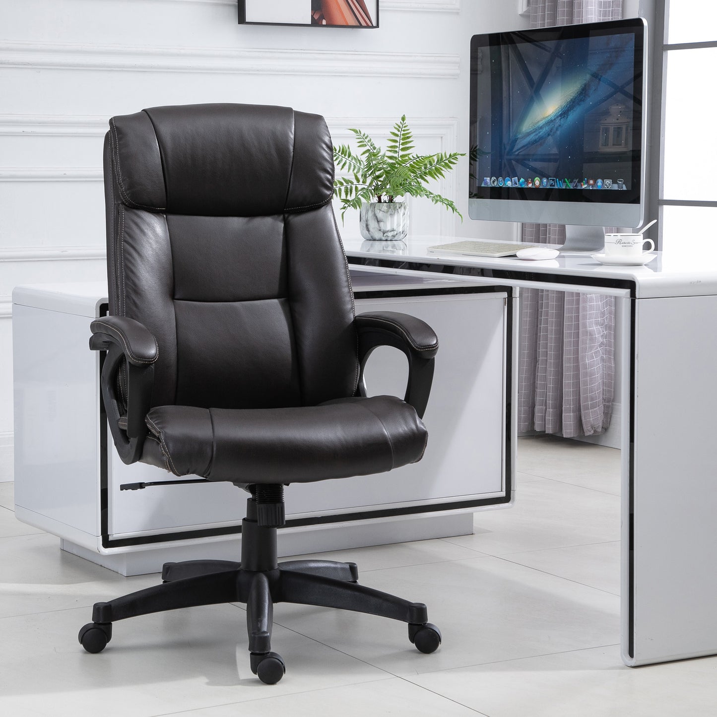 Ergonomische Bureaustoel – Bureaustoel Met Wielen – Draaistoel – Kantoorstoel – Werkstoel – Verstelbare Zithoogte – Kunstleren Bekleding Chocola