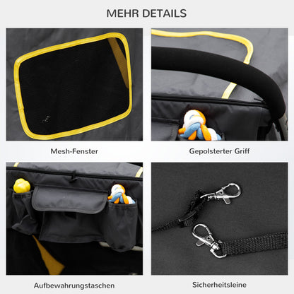 Hondenwagen – Opvouwbare Hondenbuggy – Hondenkar – Dierenwagen – Huisdierwagen – Tot 30 kg Draagvermogen – One-Click Inklapsysteem – Veiligheidsharnassen – Opbergvakken – Donkergrijs