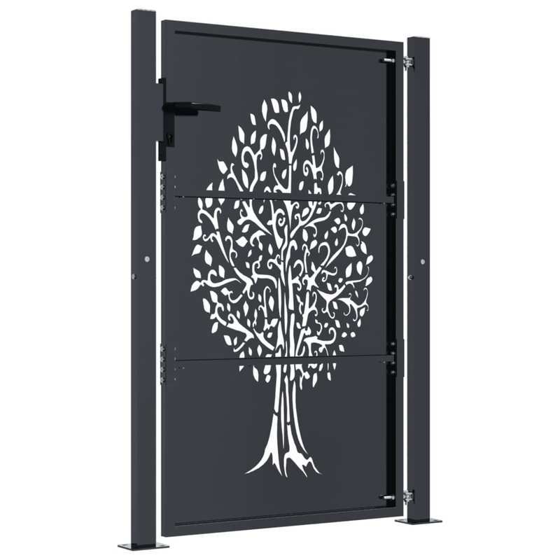 Metalen Tuinpoort – Tuinhek – Tuinpoortje – Tuindeur – Hekwerk – Antraciet – 105x155 cm – Duurzaam Staal – Boompatroon Design