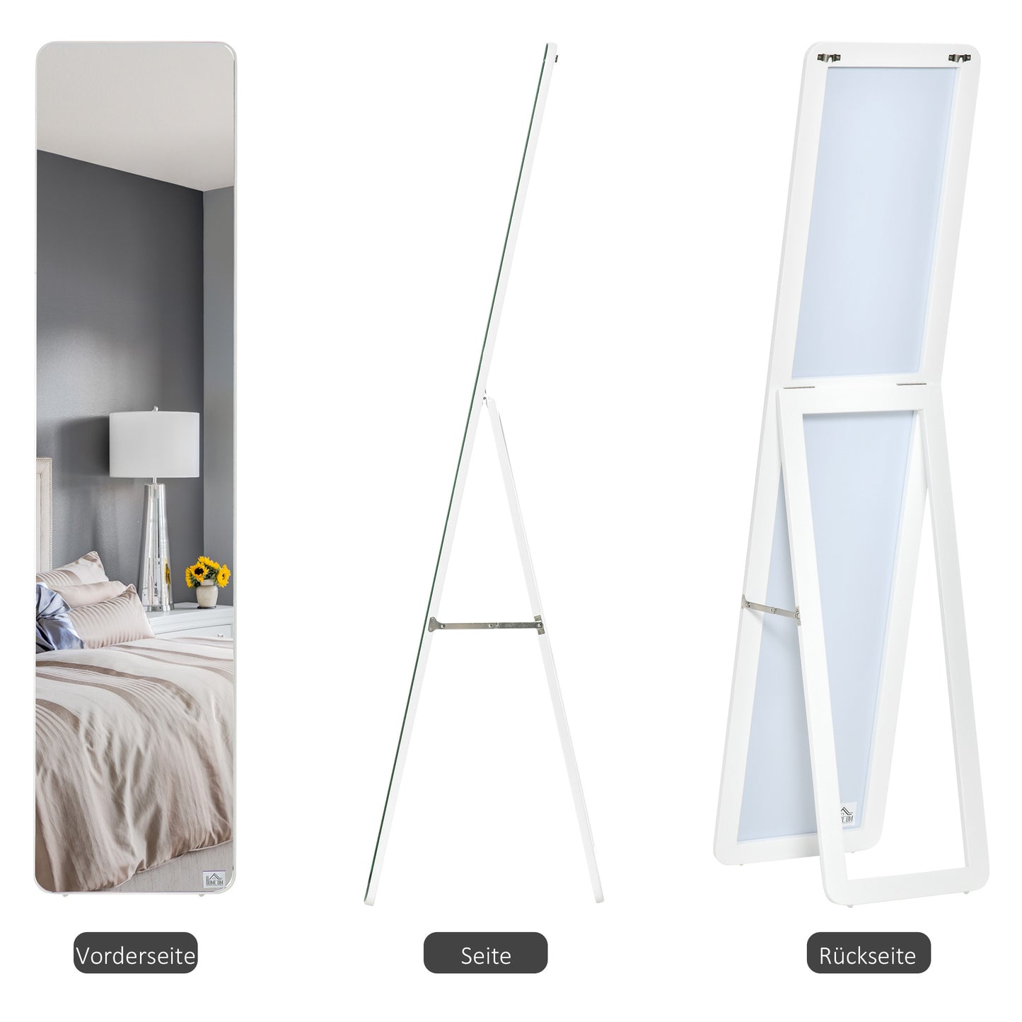 Full-Body Spiegel – Garderobespiegel – Staande Spiegel – Opvouwbare Spiegel – Muurspiegel – Wit – Stevig Dennenhouten Frame – 160 cm Hoog