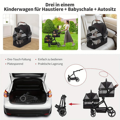 Hondenbuggy – Huisdierruimtewagen – Dierenwagen – Hondenstoel – Kattenbuggy – Dubbel draagvermogen 23 kg per niveau – Opvouwbaar aluminium frame met ventilatie mesh ramen