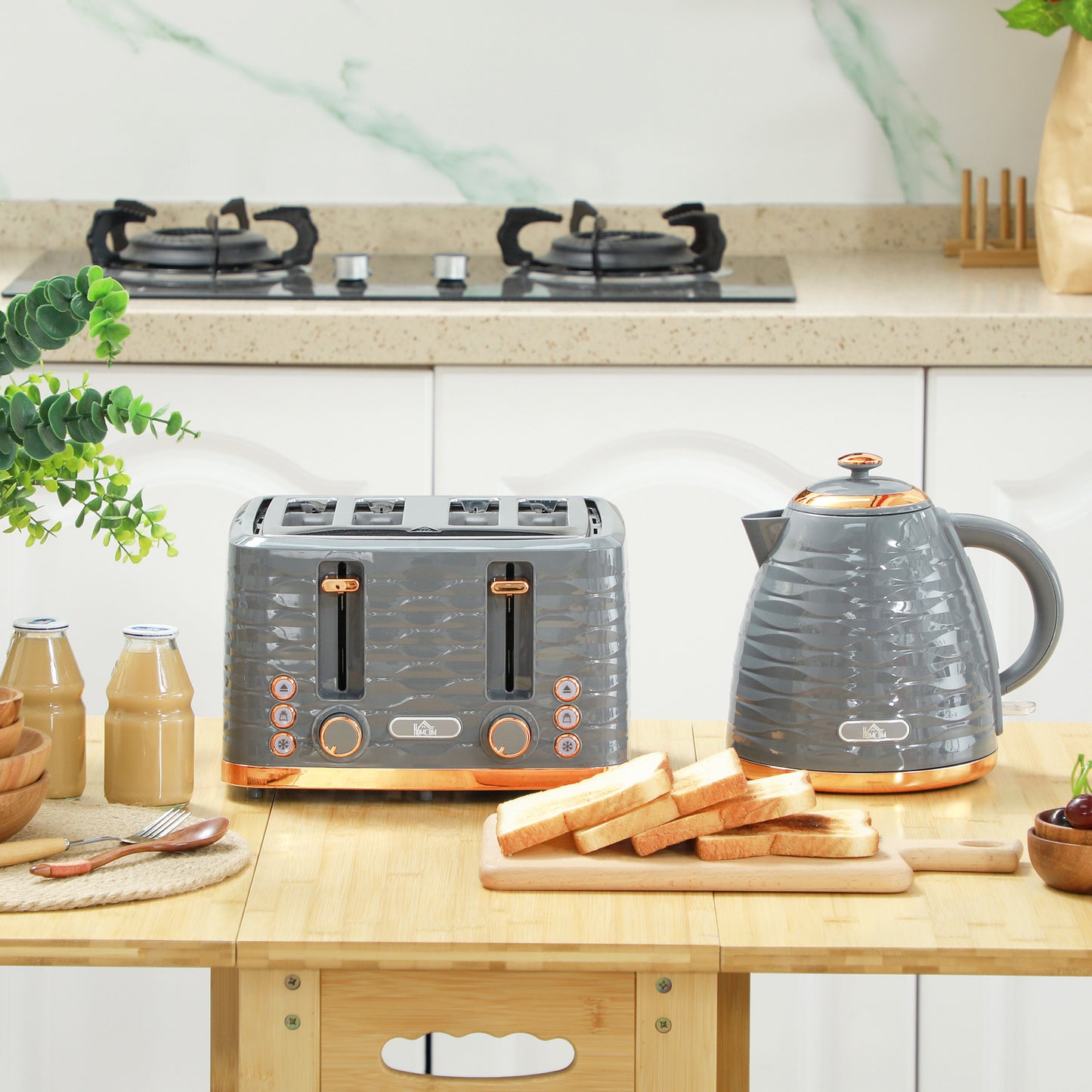 2-in-1 Broodrooster en Waterkoker – Toaster – Kettle – Ontdooien – Opwarmen – Grijs – 7 Bruiningsniveaus – Compact Design