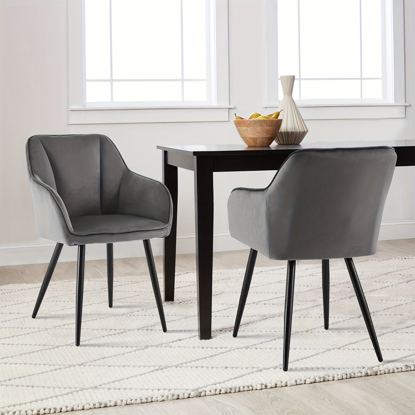 Eetkamerstoelen – Zwarte Stoel – Fluwelen Stoelen – Armstoel – Accentstoel – Set van 2 – Memory Foam Zitting – Stevig Metalen Frame