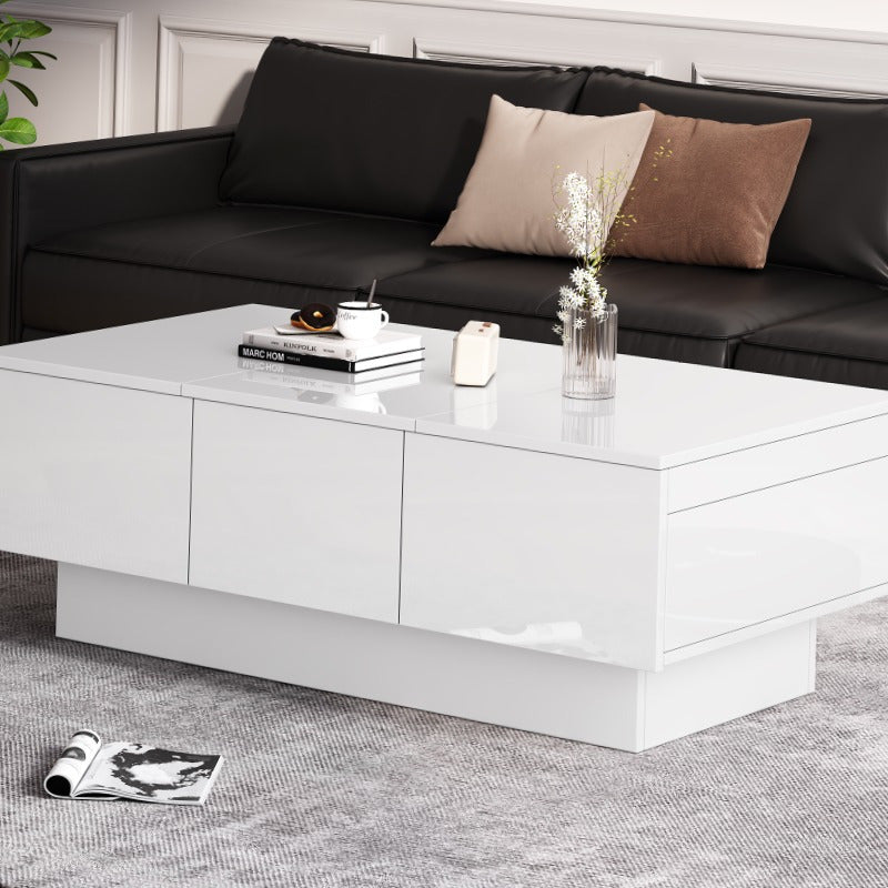 Salontafel – Woonkamertafel – Koffietafel – Bijzettafel – Tafel – Hoogglans Wit – Uitschuifbaar – Met 2 Lades en Verborgen Opbergruimte