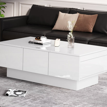 Salontafel – Woonkamertafel – Koffietafel – Bijzettafel – Tafel – Hoogglans Wit – Uitschuifbaar – Met 2 Lades en Verborgen Opbergruimte