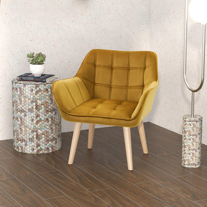 Scandinavian Modern Accent Chair with Mustard-Yellow Velvet-Like Upholstery - Heavy-Duty 120kg Weight Capacity, Rubberwood Legs & Easy Assembly - Vibrant Yellow Armchair for Living Room, Bedroom, Office - Durable Comfortable