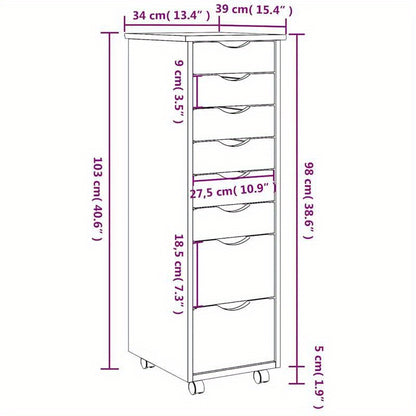 MOSS Solid Pine Wood Mobile Drawer Cabinet Suitable for Office, Bedroom, or Study - Mobile with Drawers, Wood, Space-Saving