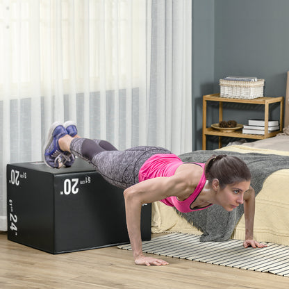 Plyobox – Fitness Box – Jump Box – Crossfit Box – Trainingsbox – 3-in-1 Verstelbare Hoogte 51/61/75 cm – Stevig PE Plastic Antislip Zwart