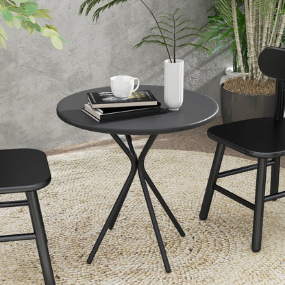 Ronde Tuintafel – Bistrotafel – Bijzettafel – Terrastafel – Campingtafel – Zwart – Weerbestendig Stalen Blad – Draagkracht 50 kg