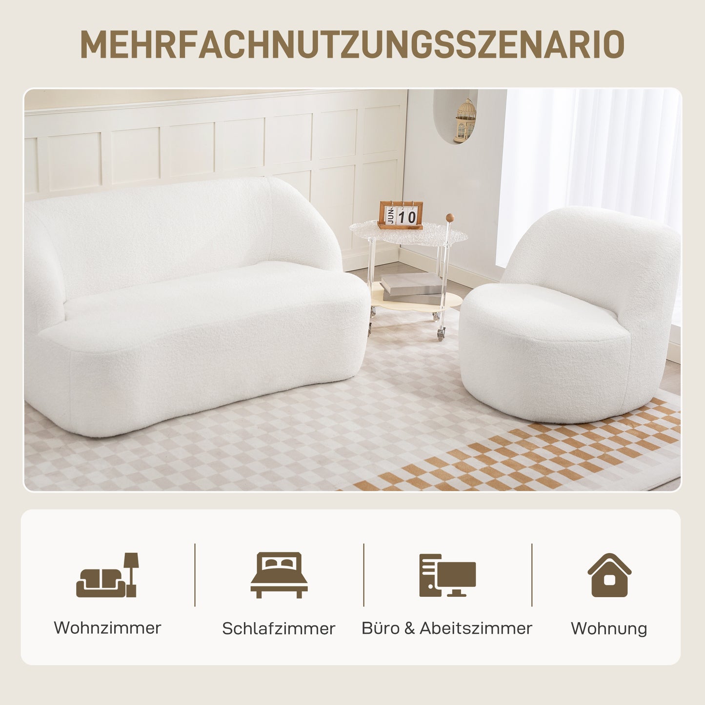 Fauteuil – Armstoel – Relaxstoel – Zitzetel – Lounge Chair – Crème Wit – Fleece Bekleding – Comfortabele Dikke Kussens