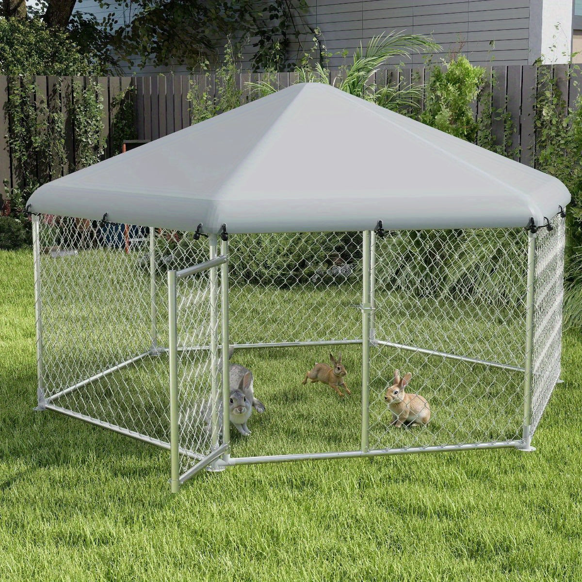 Hexagonal Metal Chicken Coop with Lockable Roof - 2 Sizes (8'x6'x5' & 13'x6'x5') Galvanized Steel Frame, 420D Oxford Cloth & Wire Mesh Ventilation - Easy Assembly Free-Range Enclosure for Poultry, Dogs, Small Animals - Urban