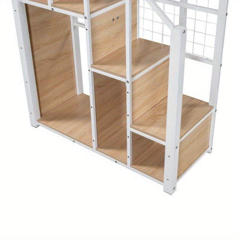 Tienerbed – Jongerenbed – Stapelbed – Halfhoogslaper – Bed met Trap – Volwassenformaat 140x200 cm – Stevig Metaal Zonder Hout