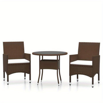 Tuinset 3-delig – Tuinmeubelset – Bistroset – Loungeset – Balkonset – Poly Rattan – Weerbestendig – Compact & Lichtgewicht – Bruin