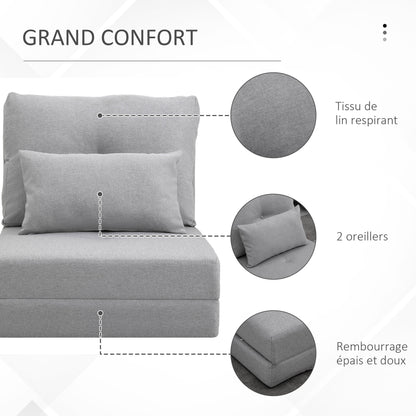 Zitzak – Zitzakstoel – Fauteuil – Loungestoel – Slaapstoel – Verstelbare Rugleuning 105°-180° – Ademend Linnen Met Kussen – Lichtgrijs