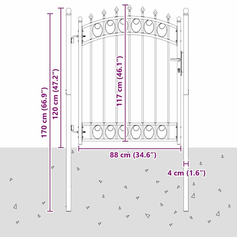Hekpoort met spijkers Grijs 150 x 100cm Poedercoated staal Safe and strong, easy to install, Outdoor Fencing, Sturdy Barrier, Strong Metal, Outdoor Enthusiasts
