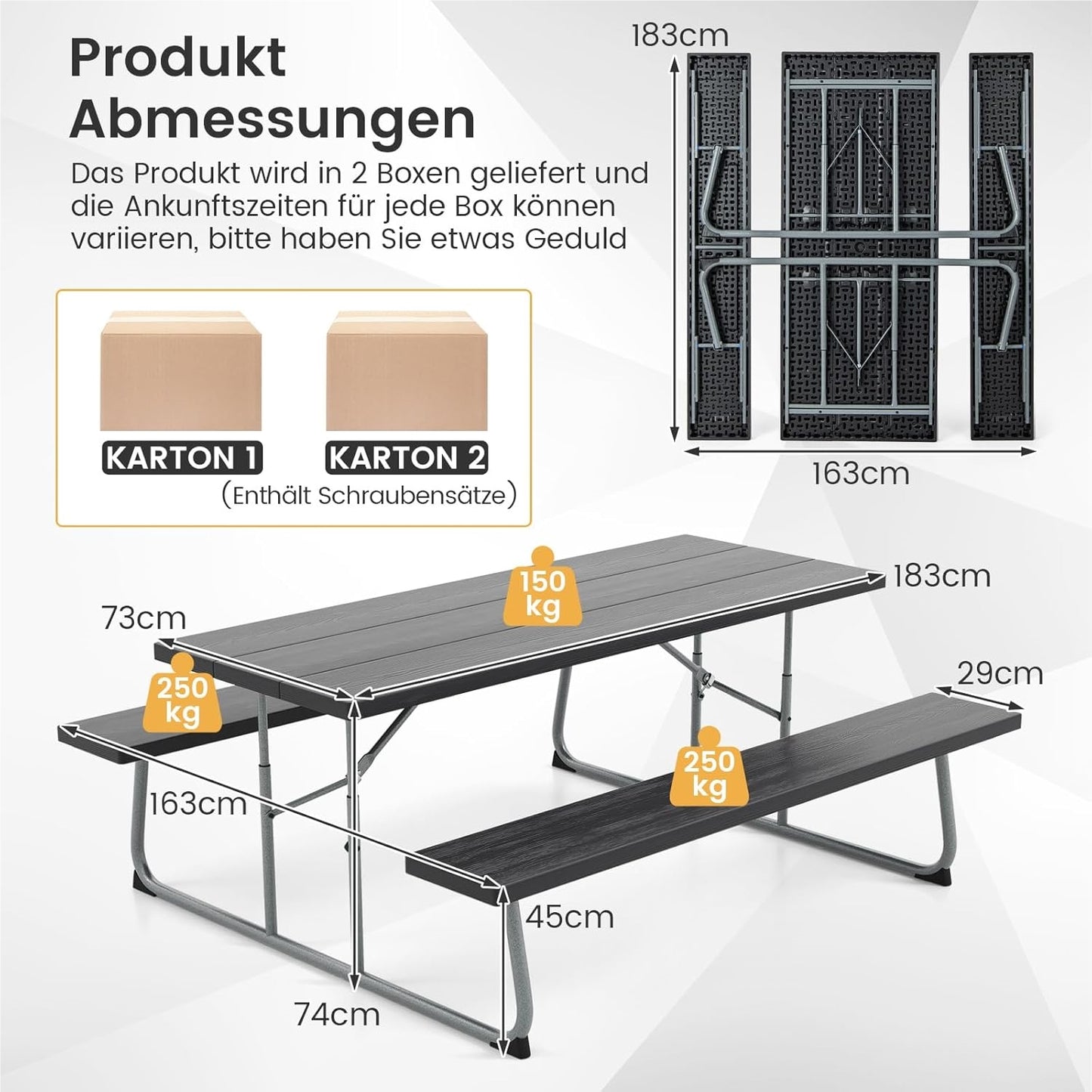 Vouwbare Bierbank – Bier Tent Set – Picknicktafel – Tuinbank – Feesttafel – Zwart – Houtlook HDPE Blad – Inclusief Parasolgat