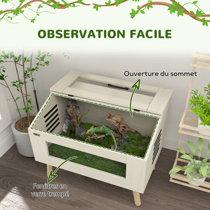 Terrarium Reptielenhuisje – Vivarium – Slang Terrarium – Reptielen Terrarium – Hagedis Terrarium – Natuurlijk Hout – 111 Liter – Zijventilatie met Veiligheidsglas