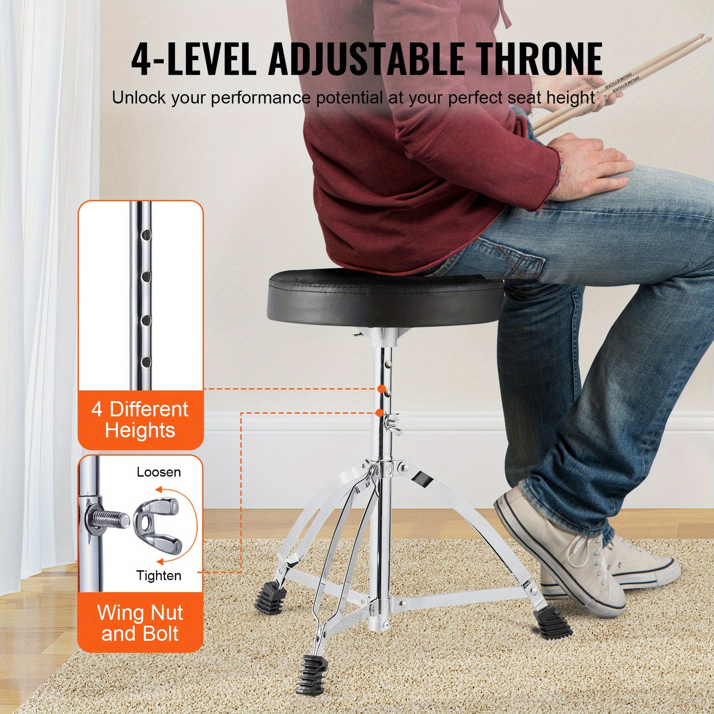 Drumstel – Drums – Schlagwerk – Percussie – Drum Kit – 5-Delig Compleet – Verstelbare Kruk – 55,88 cm Basdrum – Zilverkleurig