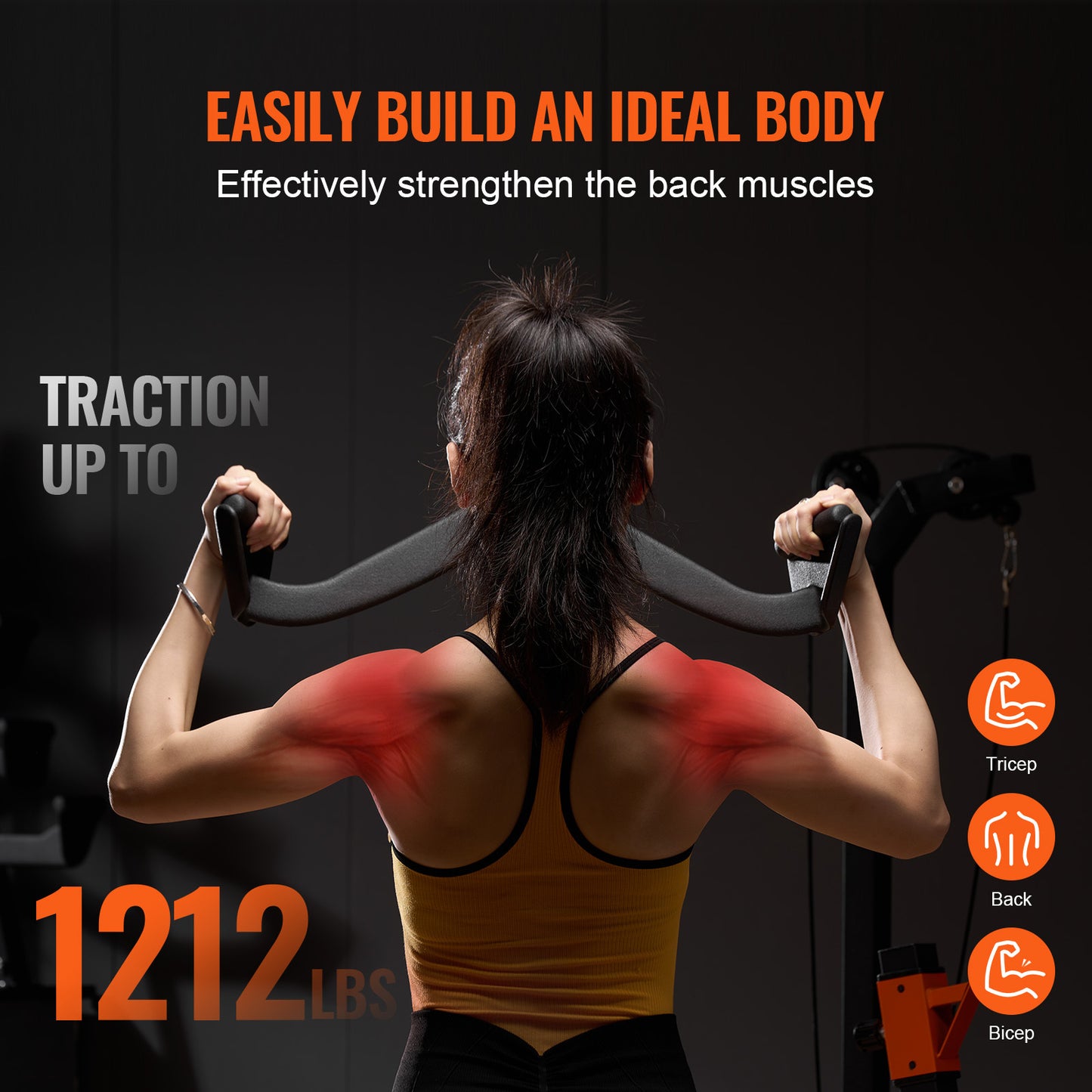 Pulldown Bar – Lat Bar – V-Bar – T-Bar – Kabelaccessoire – Zwart – Massief Stalen Stang – Antislip Ergonomische Grip