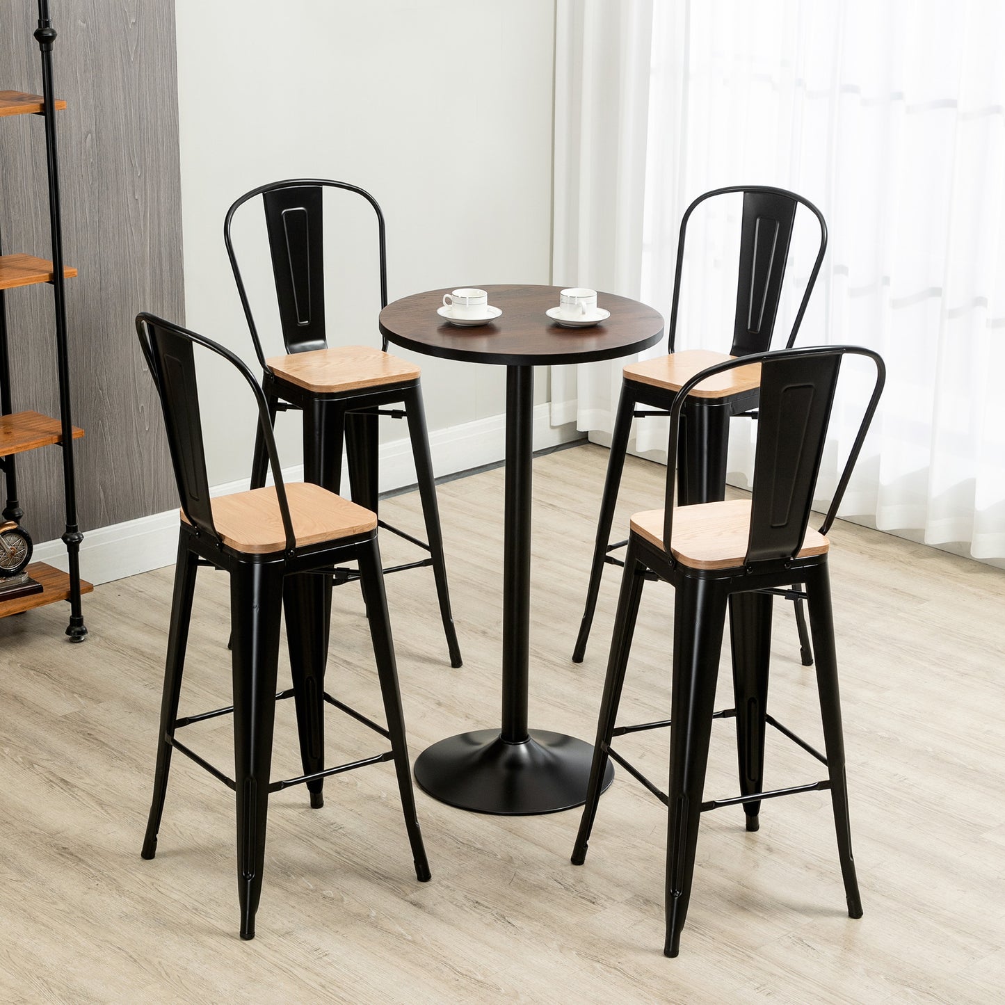 Barkrukken Set – Barstoelen – Krukken – Barstoelen Met Rugleuning – Industriële Barkrukken – Zithoogte 76 cm – Metalen Frame Zwart