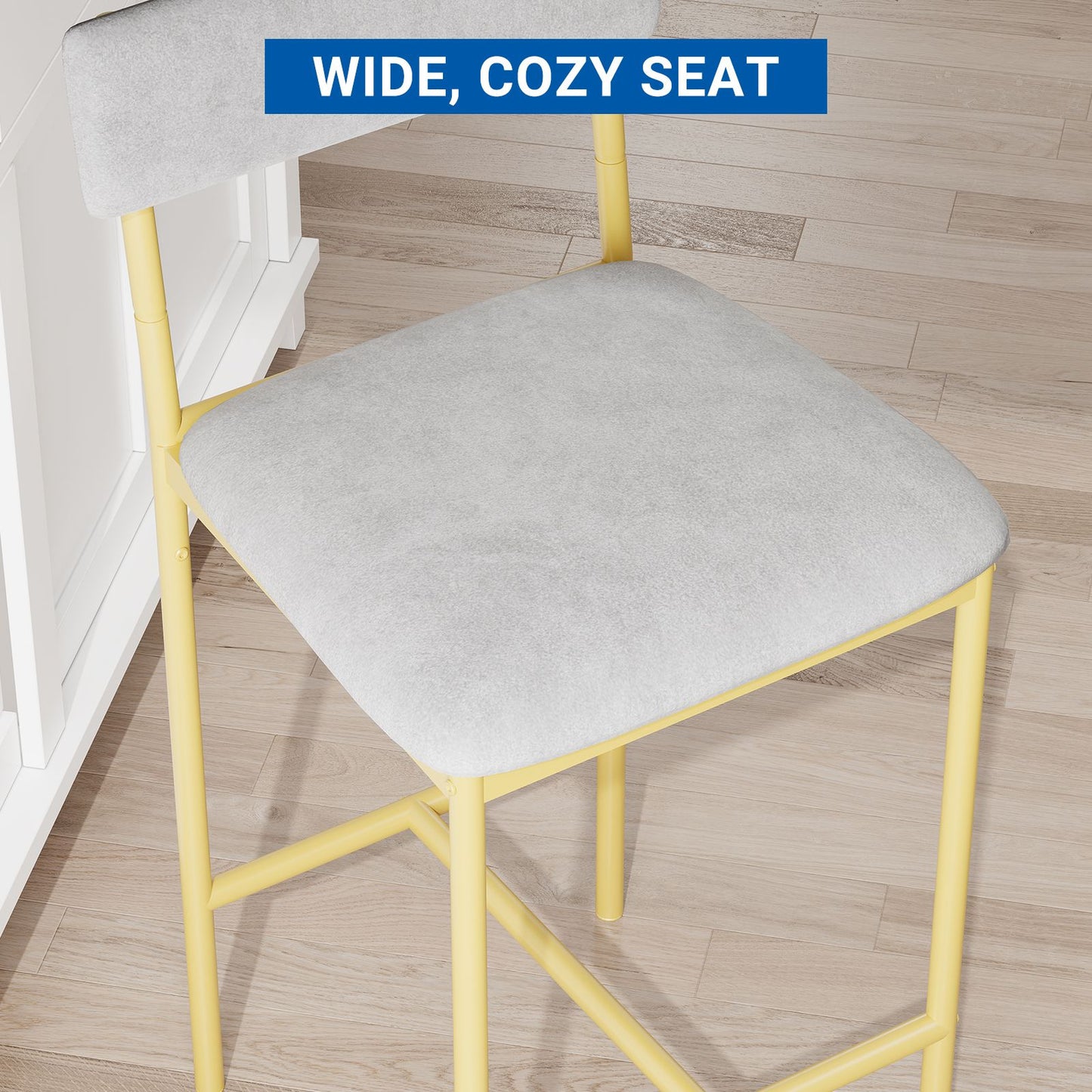 Hoge Bartafel Set – Barmeubel – Bistroset – Hoge Eettafel – Barstoel – Gouden Metaal – Velours Grijs – Ruimtebesparend Ontwerp – Eenvoudige Montage