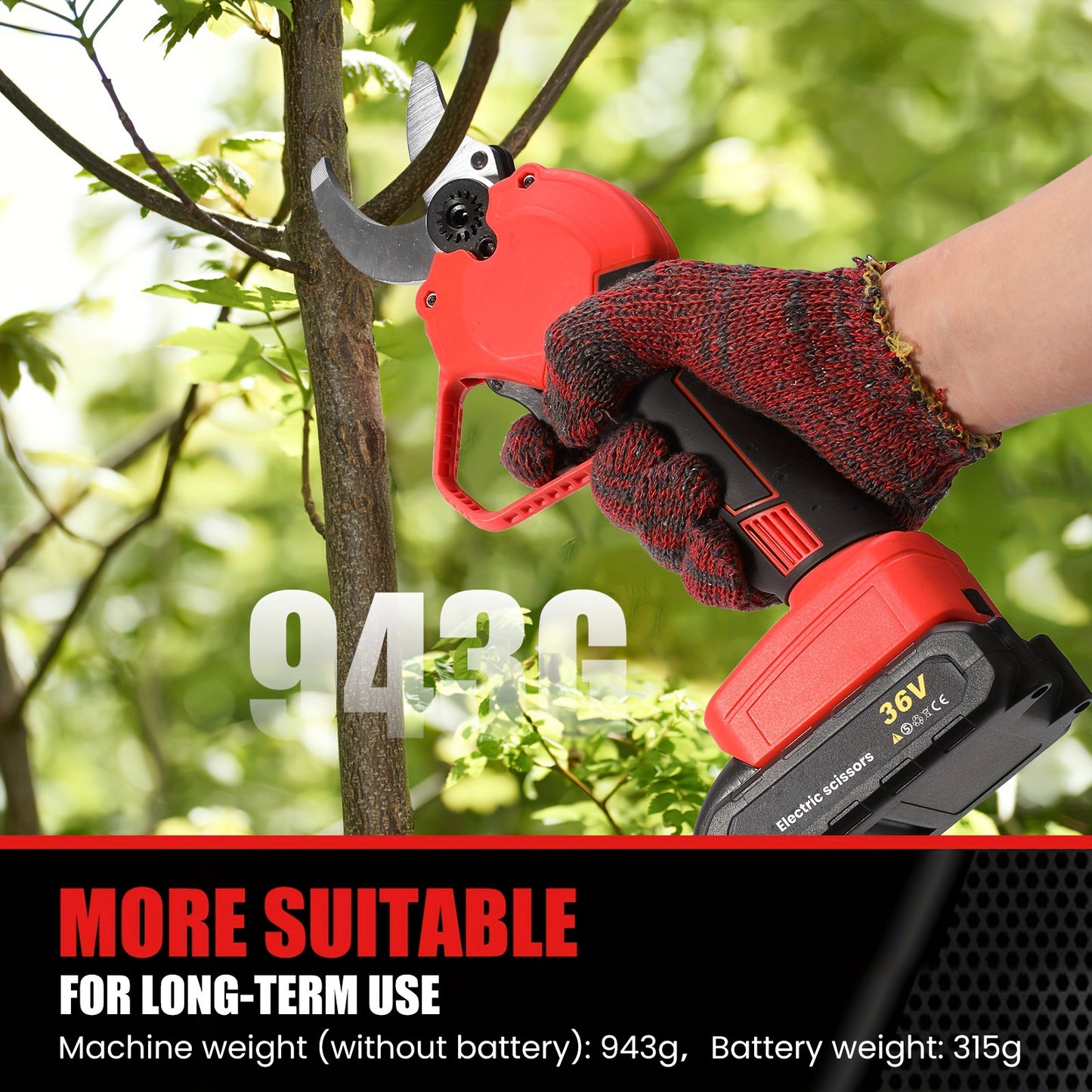 Draadloze Elektrische Snoeischaar – Snoeigereedschap – Tuinschaar – Takkenknipper – Snoeigereedschap Accu – 40 mm Snijcapaciteit – Inclusief 2 Oplaadbare Lithiumbatterijen