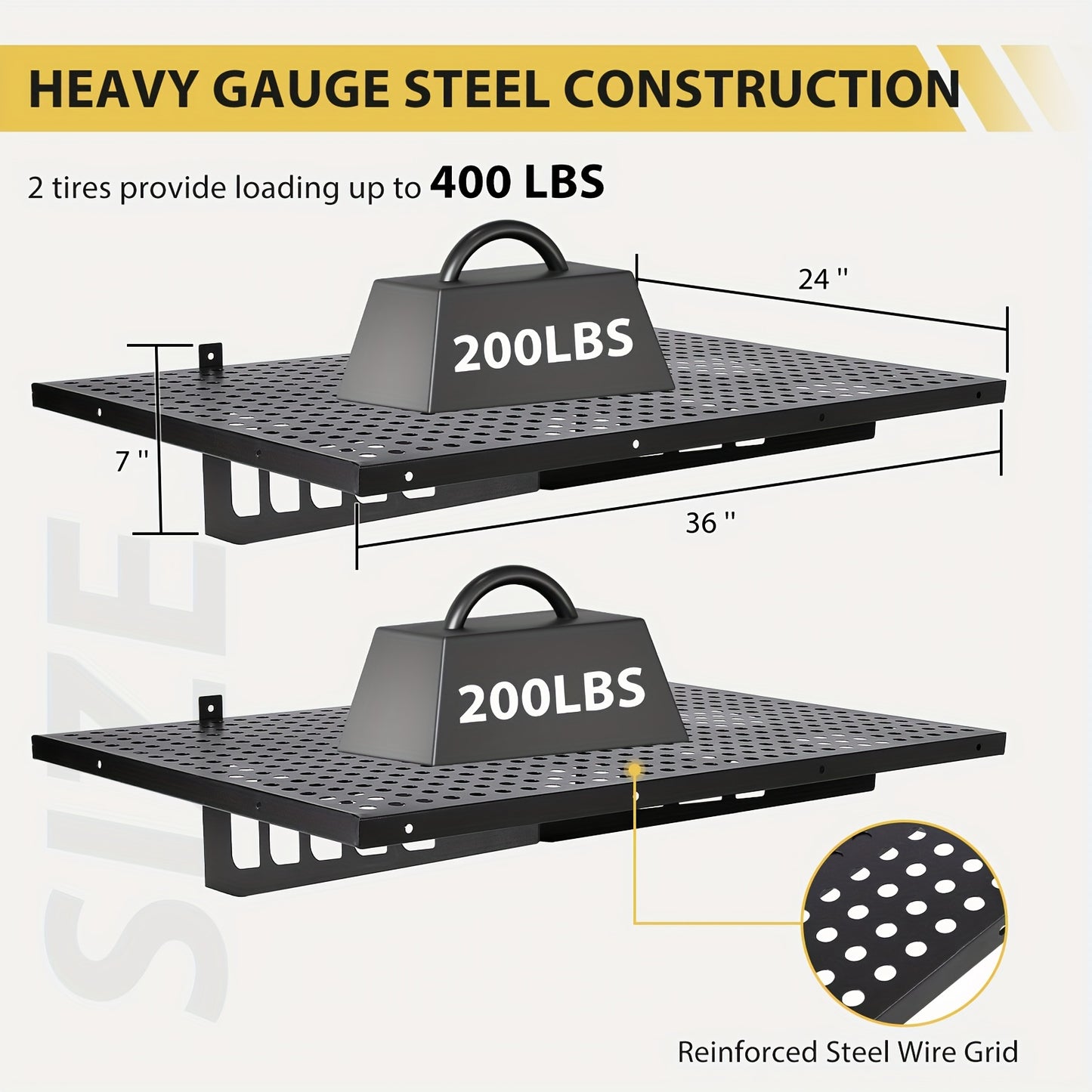 Wandplanken – Opbergplanken – Werkplaatsplanken – Garageplanken – Metalen Planken – 2-delige Set 48,77x121,92 cm – Draagvermogen 254 kg – Inclusief Haakjes