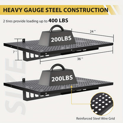 Wandplanken – Opbergplanken – Werkplaatsplanken – Garageplanken – Metalen Planken – 2-delige Set 48,77x121,92 cm – Draagvermogen 254 kg – Inclusief Haakjes