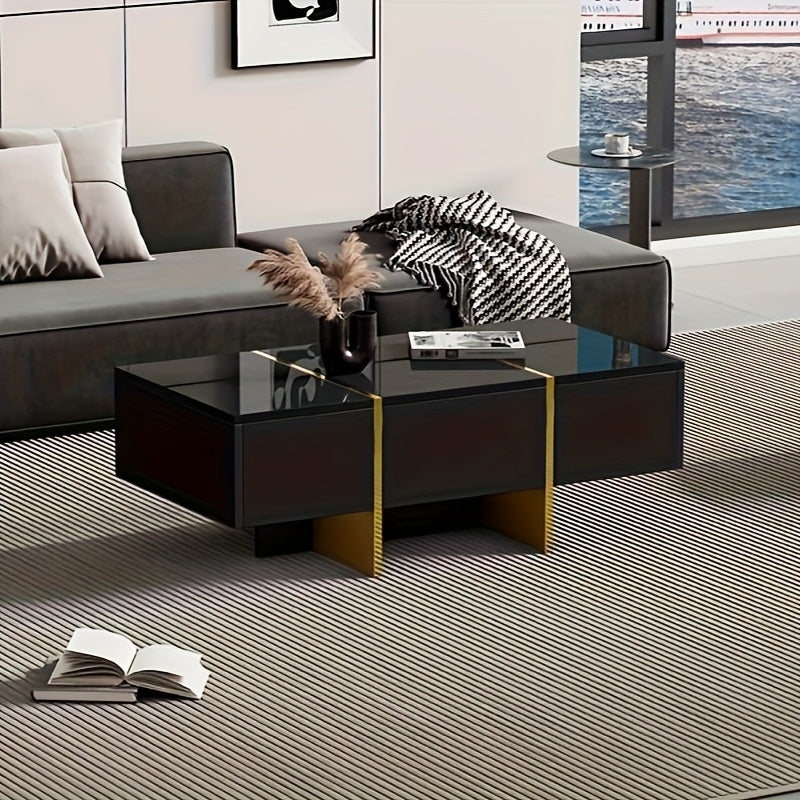 Salontafel – Koffietafel – Woonkamertafel – Bijzettafel – Tafel met Lades – Hoogglans Zwart – Ruimtebesparend Ontwerp – Vier Lades