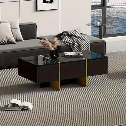 Salontafel – Koffietafel – Woonkamertafel – Bijzettafel – Tafel met Lades – Hoogglans Zwart – Ruimtebesparend Ontwerp – Vier Lades