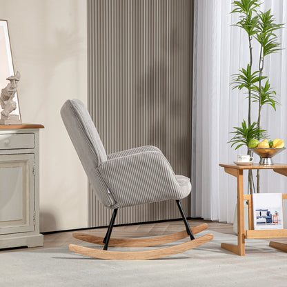 Vintage Schommelstoel – Schommelstoel Fauteuil Stoel Relaxstoel Loungechair – Lichtgrijs – Beukenhout & Staal – Extra Dikke Vulling