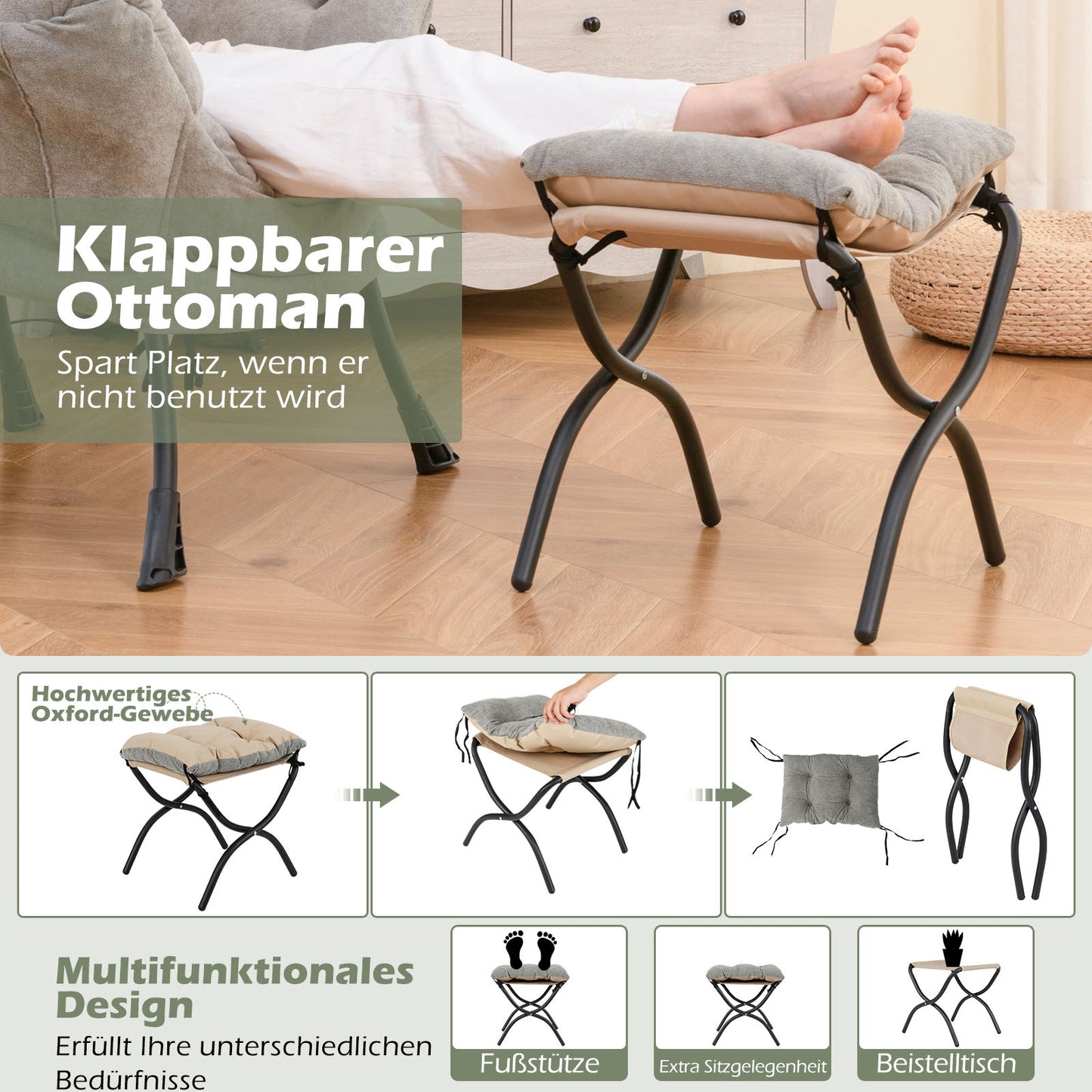 Fauteuil – Relaxstoel – Zitzak – Loungestoel – Poef – Oversized Sherpa Stof – Opvouwbare Voetensteun