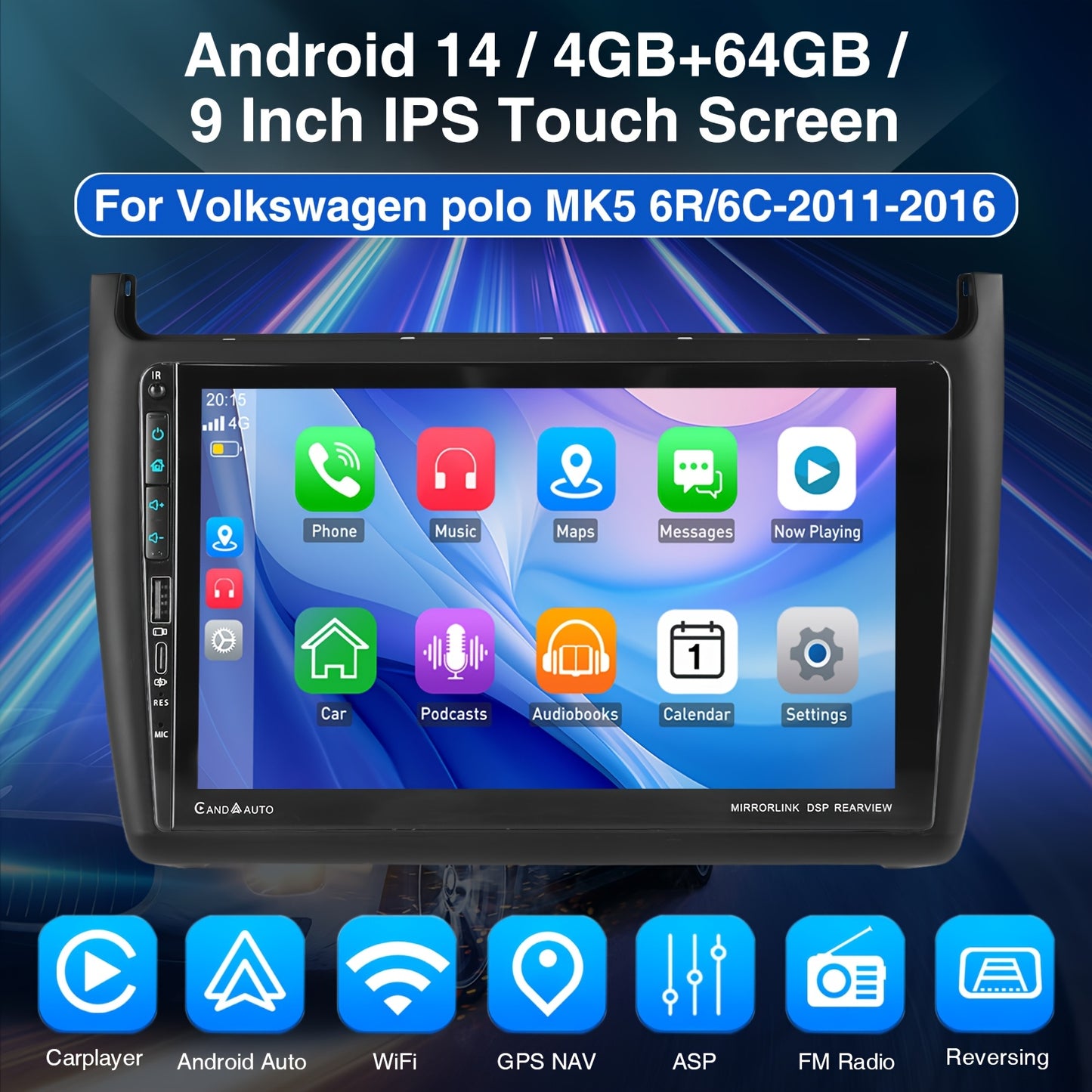 9-inch Android 14 Autoradio – 2DIN Multimedia Systeem – Auto Radio Navigatie – Touchscreen Carplay Android Auto – IPS HD Scherm – Snelle Type-C Oplader