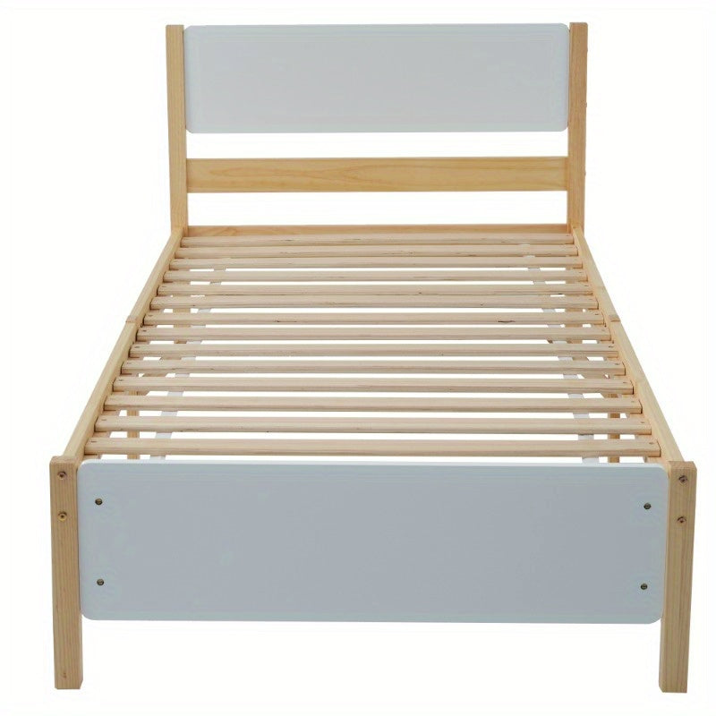 Eenpersoonsbed – Tienerbed – Volwassenenbed – Bedframe – Slaapbank – Houten Frame van Grenen – Met Middenstijl voor Extra Stevigheid – Inclusief MDF Hoofdeinde en Voetbord – Wit Natuurkleur – 90x200 cm