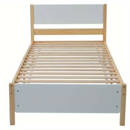 Eenpersoonsbed – Tienerbed – Volwassenenbed – Bedframe – Slaapbank – Houten Frame van Grenen – Met Middenstijl voor Extra Stevigheid – Inclusief MDF Hoofdeinde en Voetbord – Wit Natuurkleur – 90x200 cm
